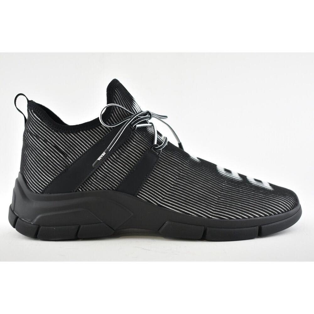 Prada Logo Knit Row Sock Black White Low Flat Trainer Sneaker Men UK 9.5 US 10.5 - Picture 3 of 12